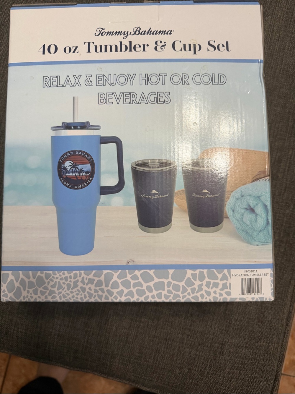 Tommy Bahama 40 oz Light Blue Tumbler & Navy Cups Set